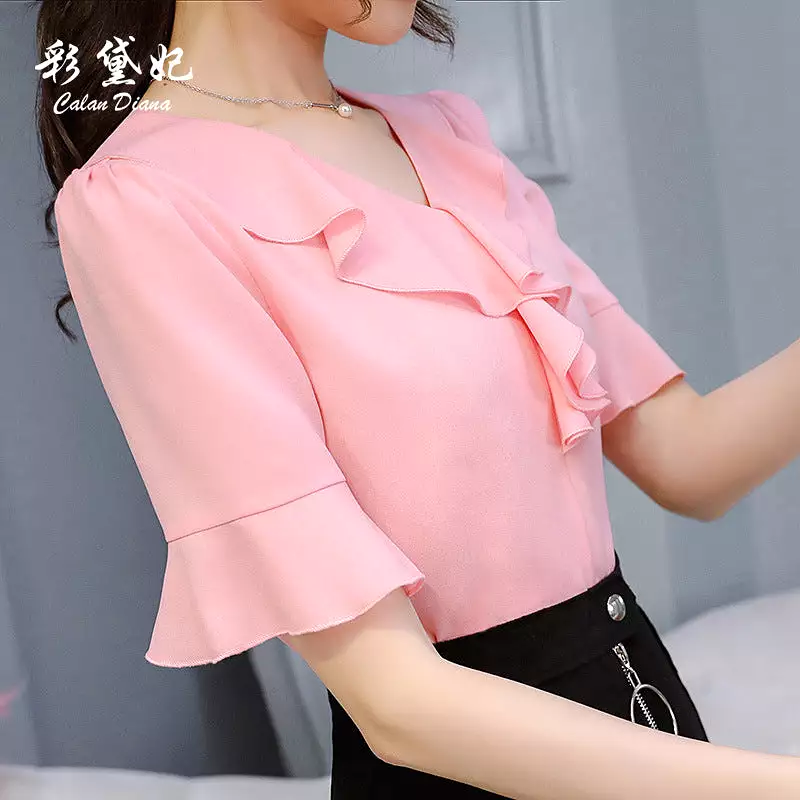 Sleeve Women's Solid Color Chiffon Shirt