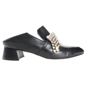 Stuart Weitzman Black Leather Crystal Embellished Irises Convertible Loafers - 7.5