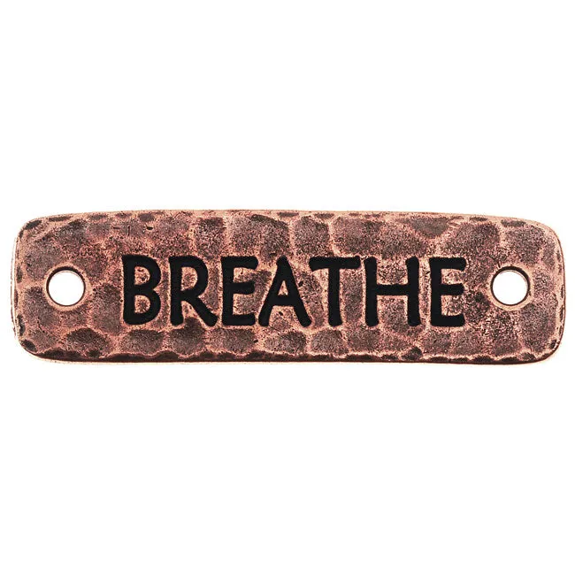 TierraCast Pewter, Connector Link with Breathe Text 40x11.5mm, 1 Piece, Antiqued Copper Plated