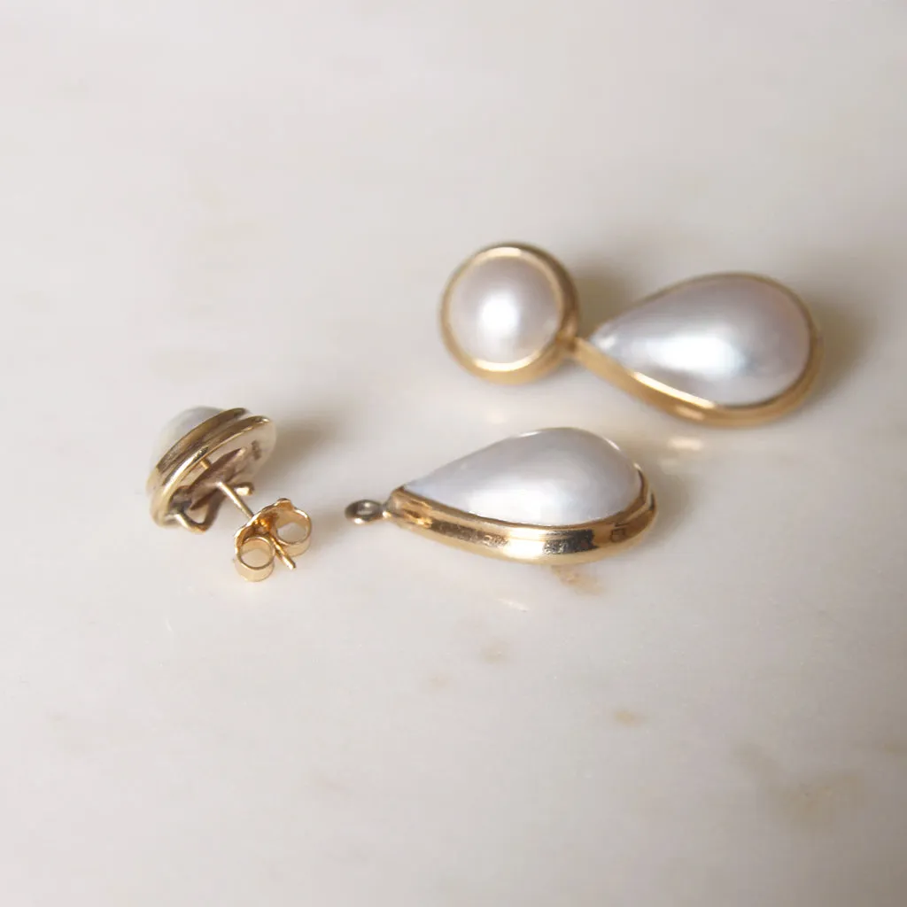 Vintage Pearl and Gold Convertible Drop Earrings