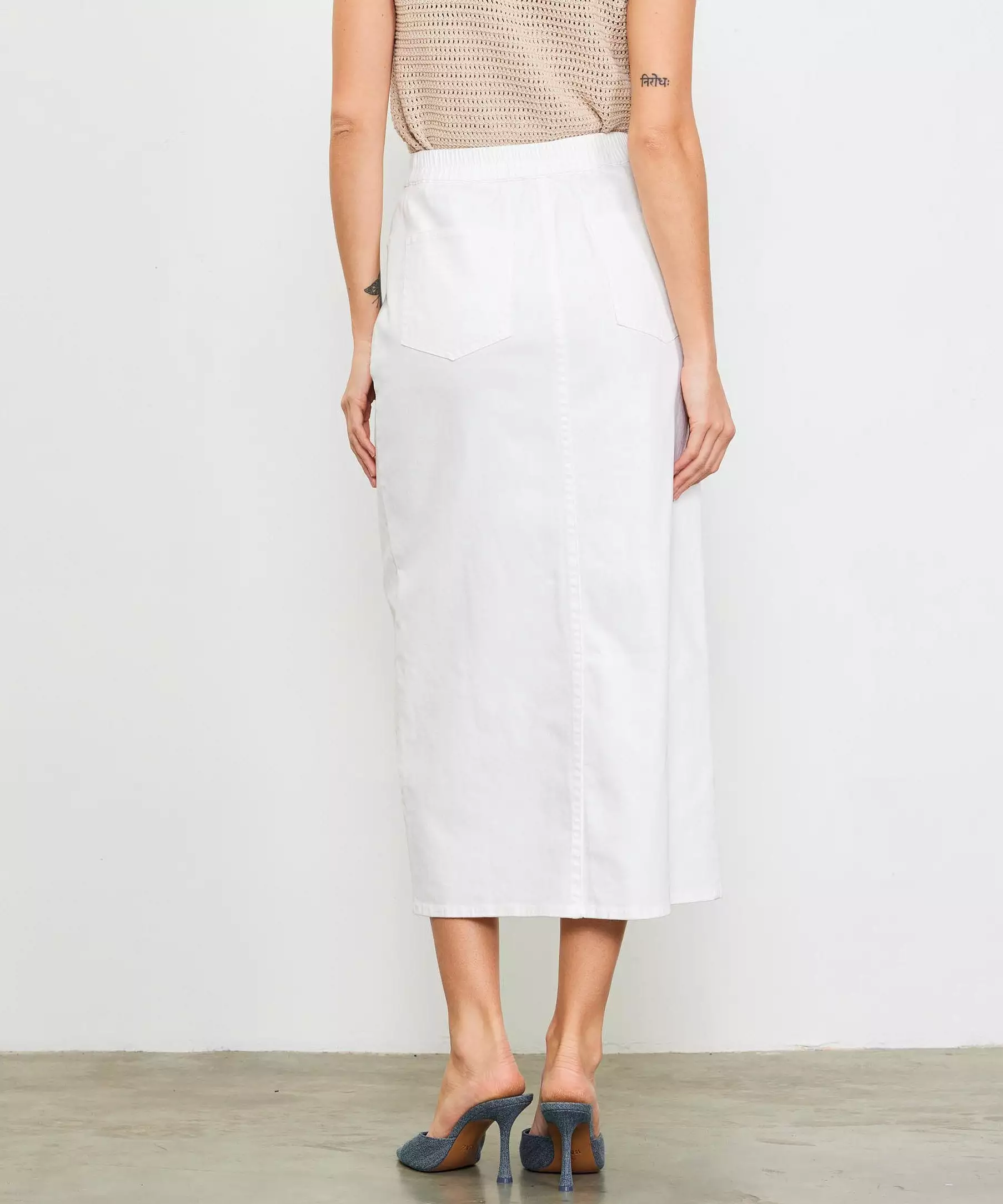 Washed Cotton Twill Maxi Skirt - White