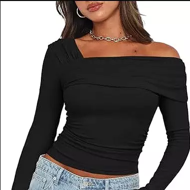 Women's One Shoulder Long Sleeve Top Ruffled Shirt