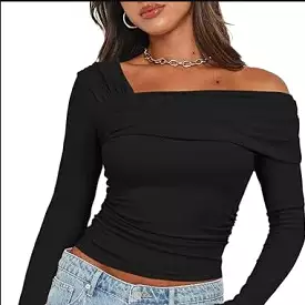 Women's One Shoulder Long Sleeve Top Ruffled Shirt