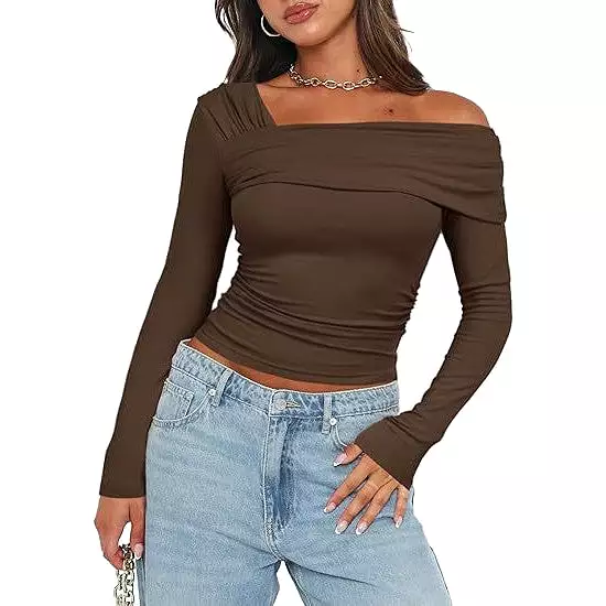 Women's One Shoulder Long Sleeve Top Ruffled Shirt