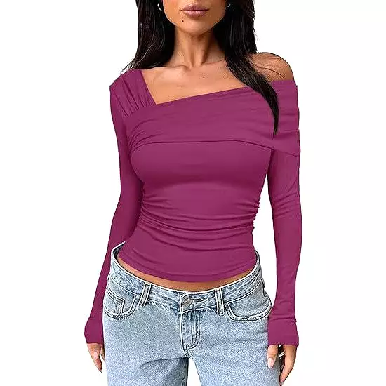 Women's One Shoulder Long Sleeve Top Ruffled Shirt