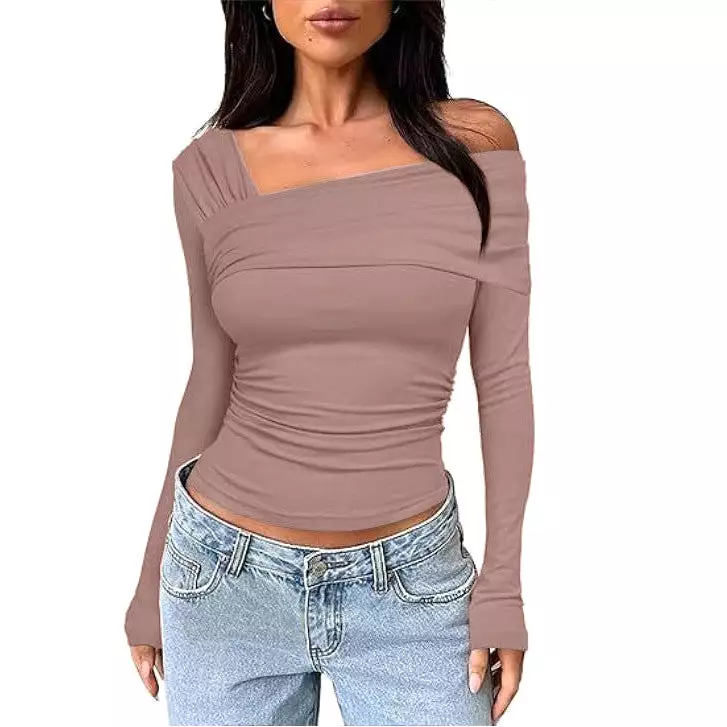 Women's One Shoulder Long Sleeve Top Ruffled Shirt