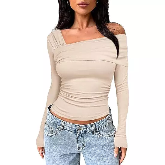 Women's One Shoulder Long Sleeve Top Ruffled Shirt