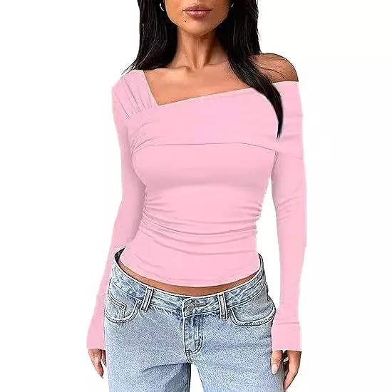 Women's One Shoulder Long Sleeve Top Ruffled Shirt