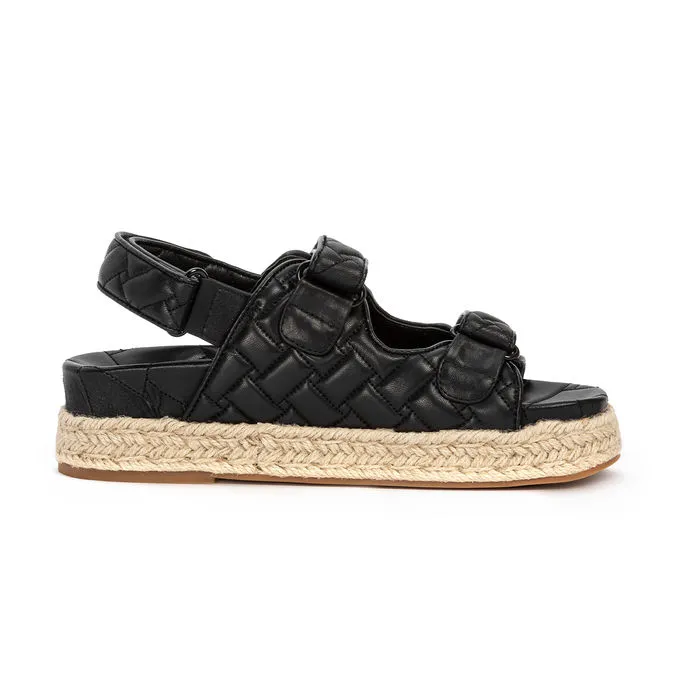 WOVEN LEATHER AND RAFFIA SANDAL Woman Black