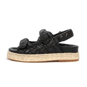 WOVEN LEATHER AND RAFFIA SANDAL Woman Black