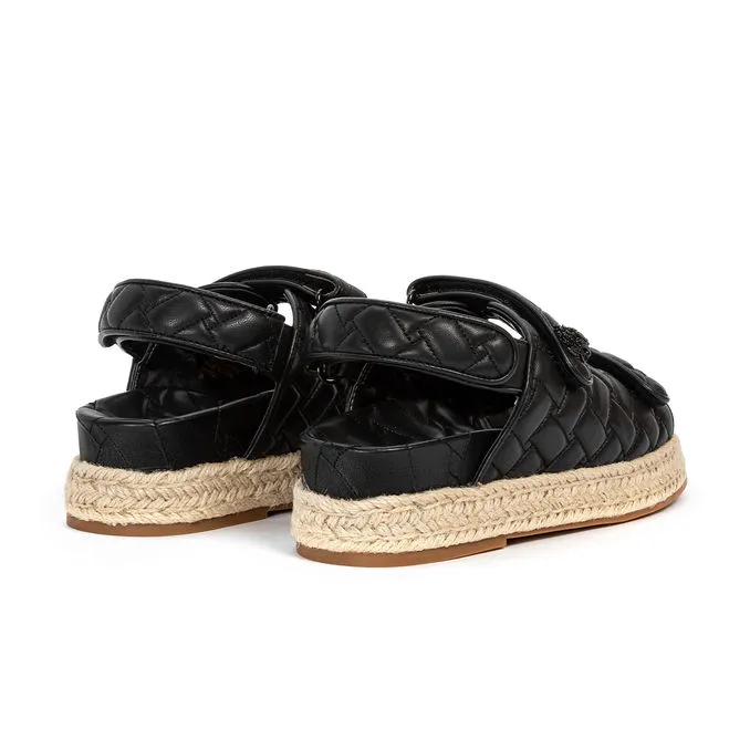 WOVEN LEATHER AND RAFFIA SANDAL Woman Black