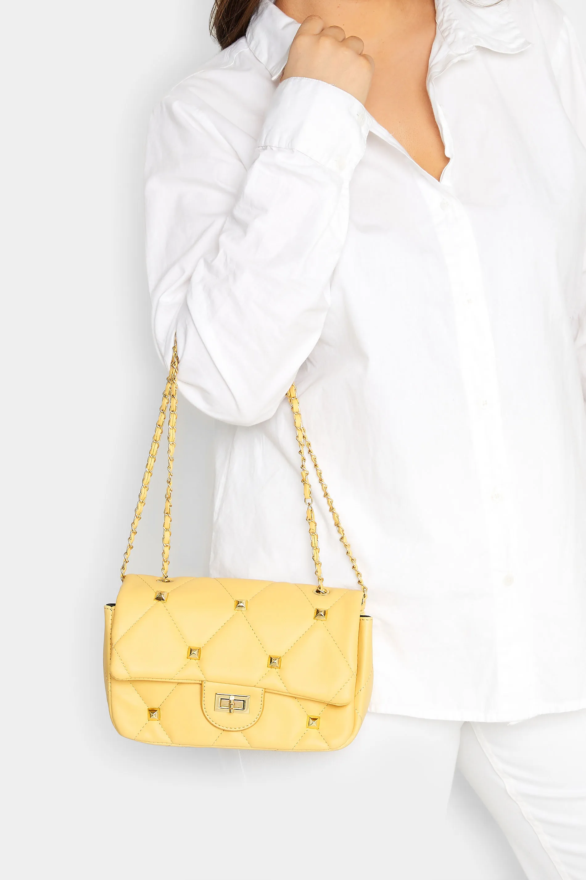 Yellow Studded Quilted Chain Bag