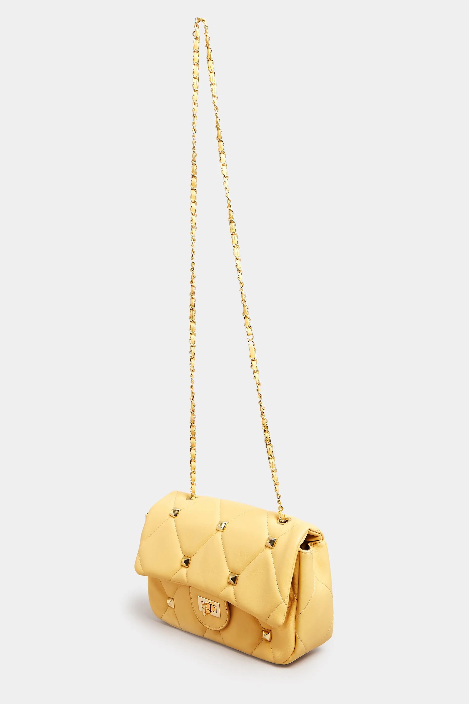 Yellow Studded Quilted Chain Bag