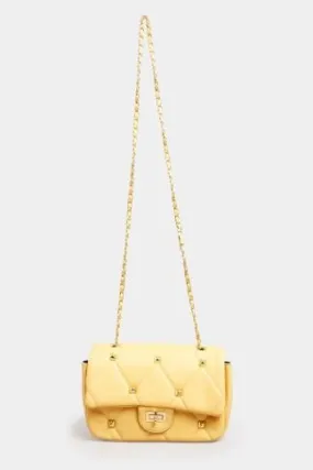 Yellow Studded Quilted Chain Bag