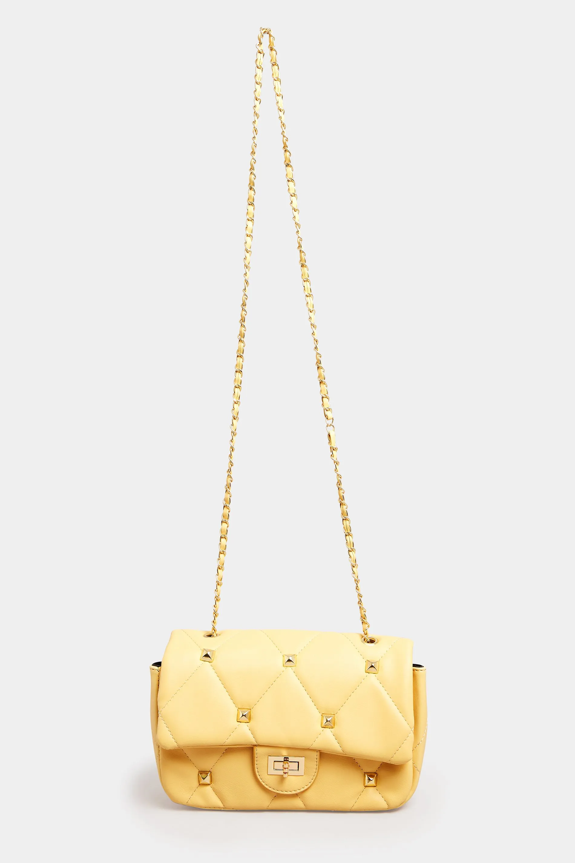 Yellow Studded Quilted Chain Bag