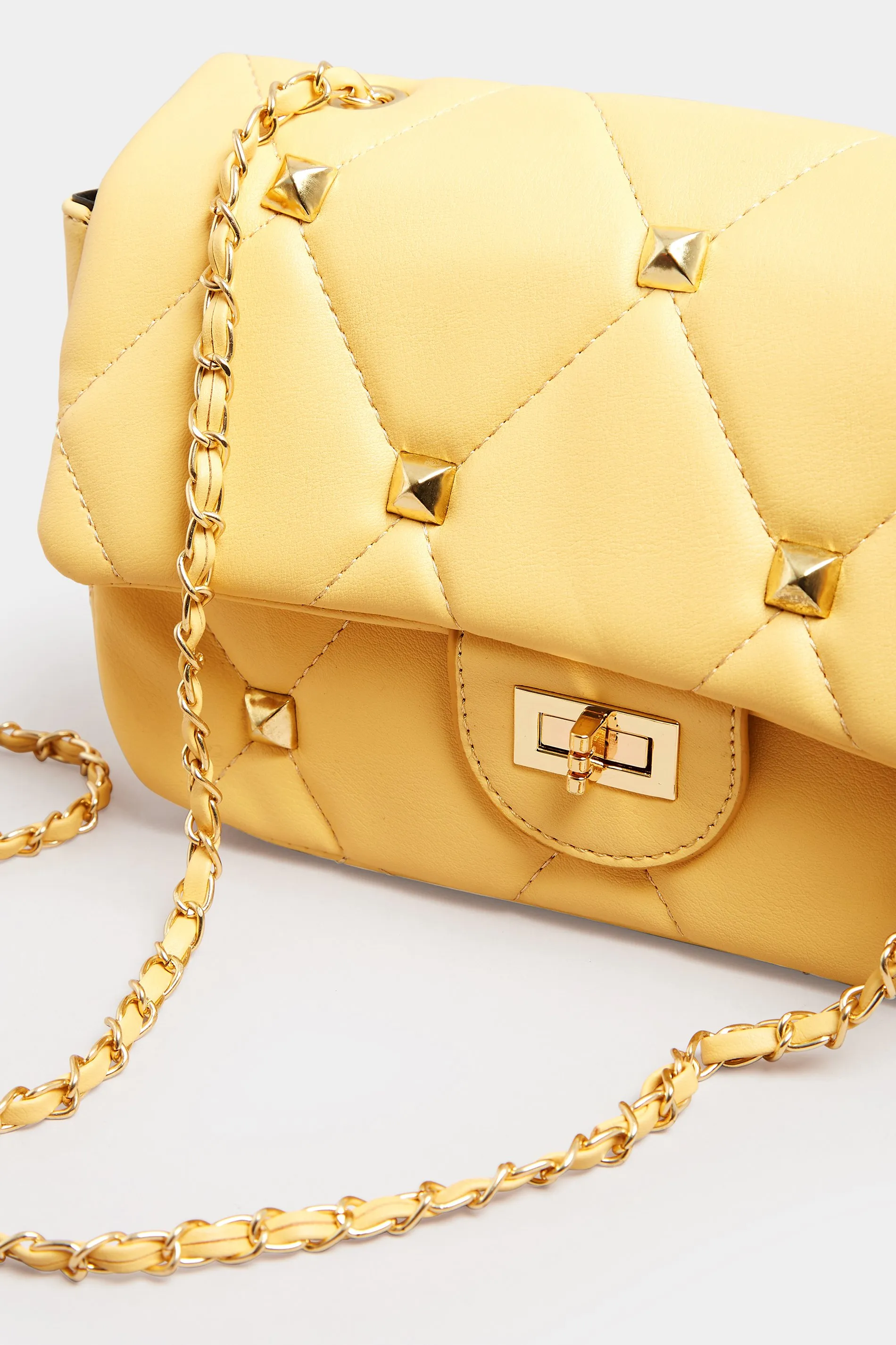 Yellow Studded Quilted Chain Bag